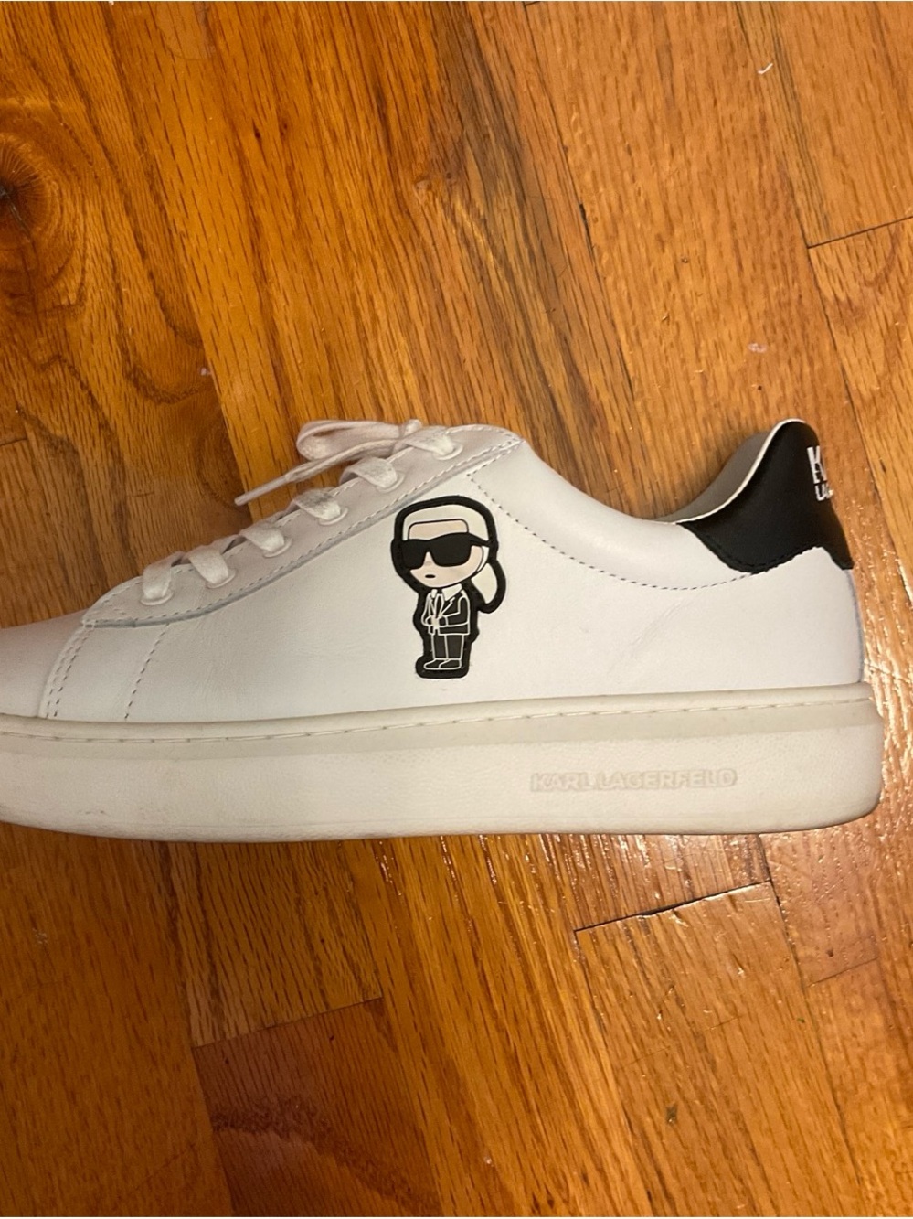 Karl Lagerfeld White Sneakers with Black Heel and Logo Patch
